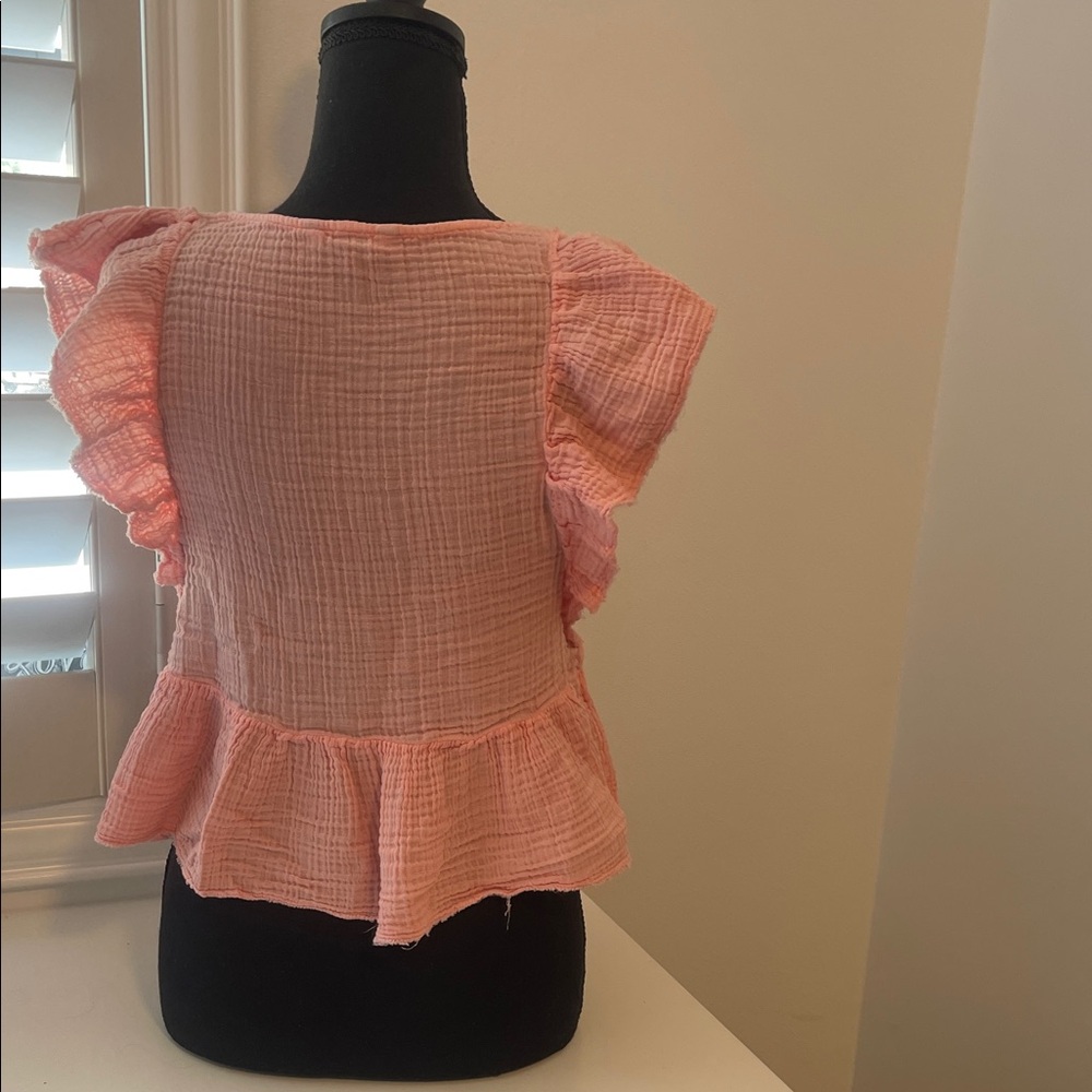 Chic Ruffled Peach Blouse - Picture 2 of 3